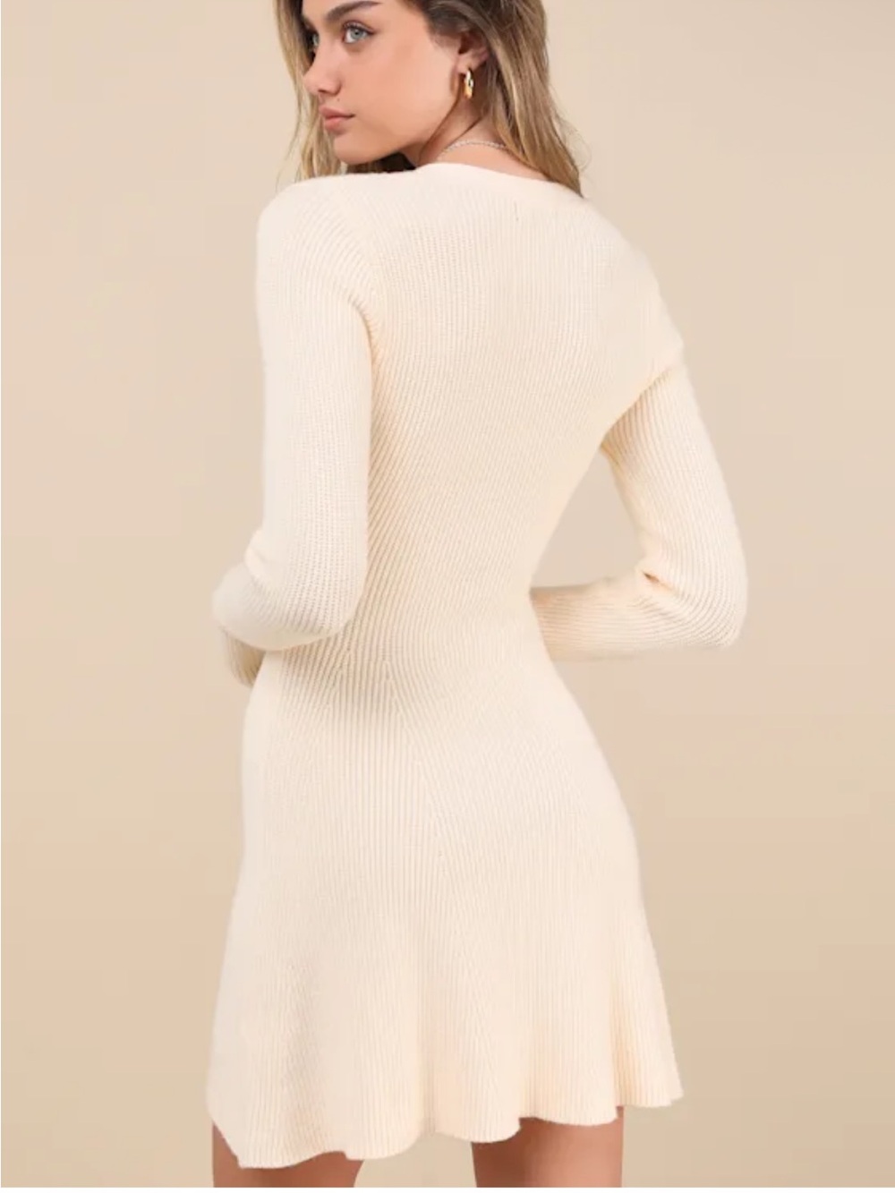 Lulus Button-Front Rib-Knit Long Sleeve Sweater Dress - Picture 2 of 3
